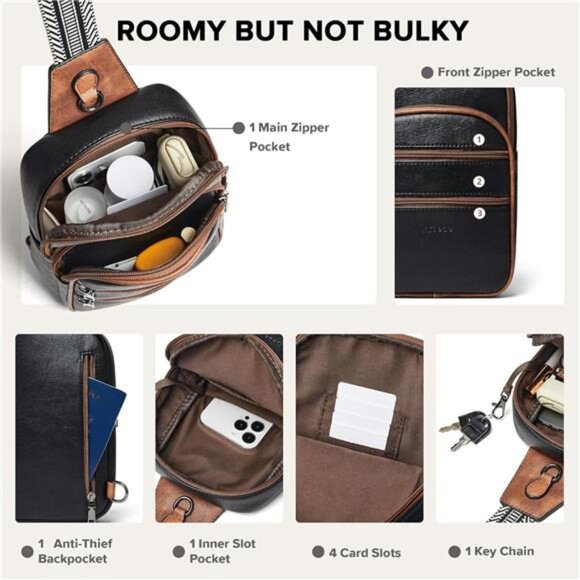 Crossbody Bags for Women Men Sling Bag 5 Pockets Fanny Pack Sling Backpack - Picture 4 of 6